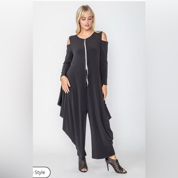 IC By Connie K Pants - Chic Black Cold Shoulder Jumpsuit